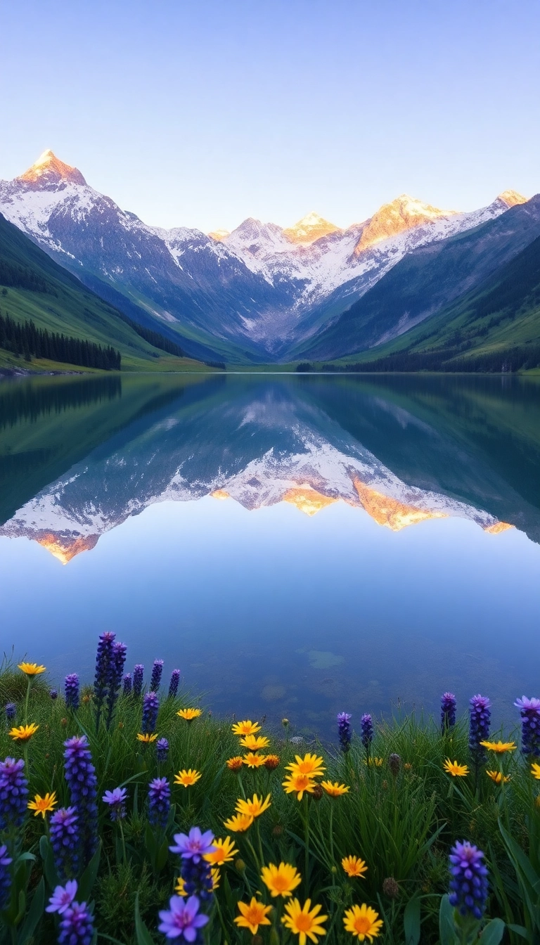 HD iPhone Spring Mountain Reflection Aesthetic Background Stock Photo